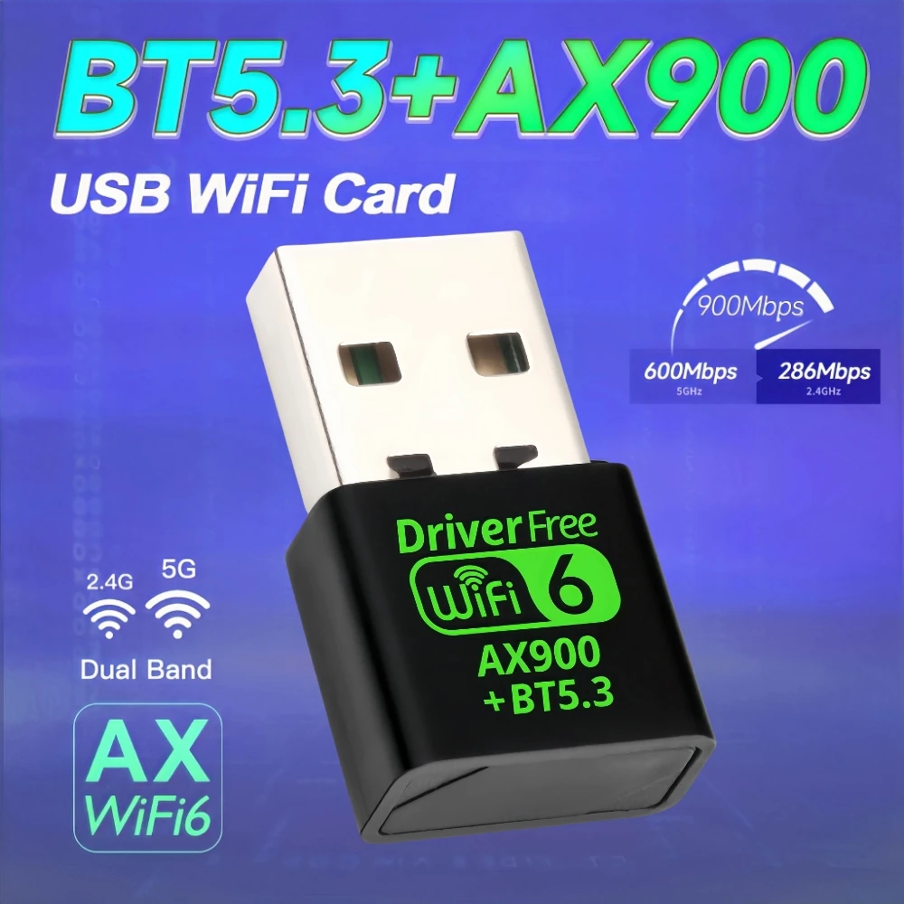 WiFi 6 AX900 Bluetooth 5,3 WiFi adaptador USB inalámbrico de doble banda 2,4G y 5GHz antena Wi-Fi USB para PC/portátil Win10/11 controlador gratis