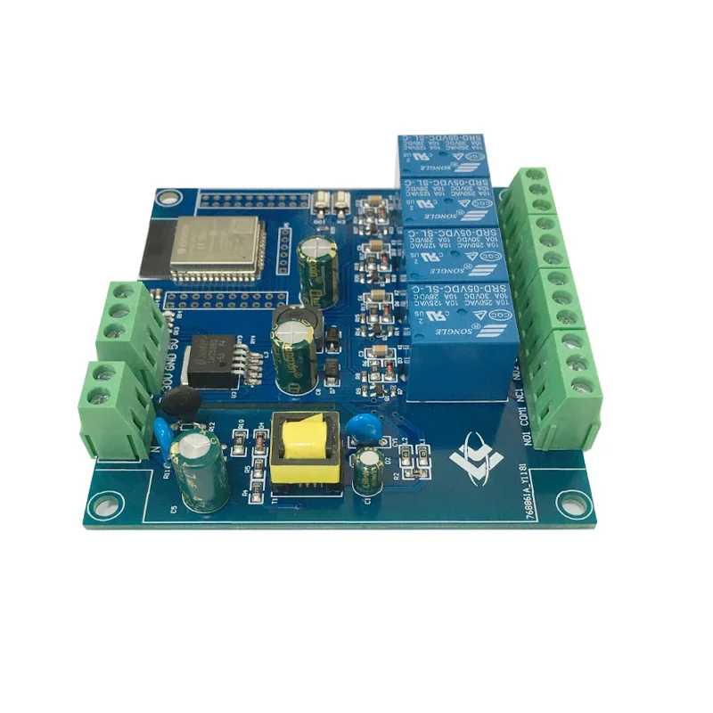 บอร์ดพัฒนา ESP32-WROOM โมดูลรีเลย์4ทาง ESP32แหล่งจ่ายไฟ ac/dc ผ่าน WiFi บลูทูธ BLE