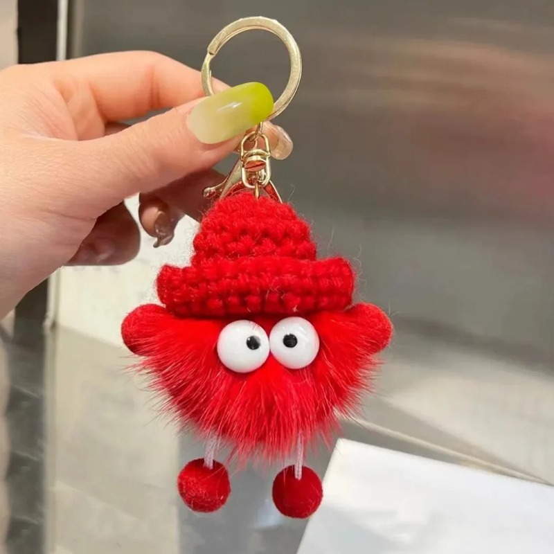 Novo bonito cordão de pele de vison briquetes chaveiro carro pingente de pelúcia saco escolar pingente presente kawaii mochila chaveiros