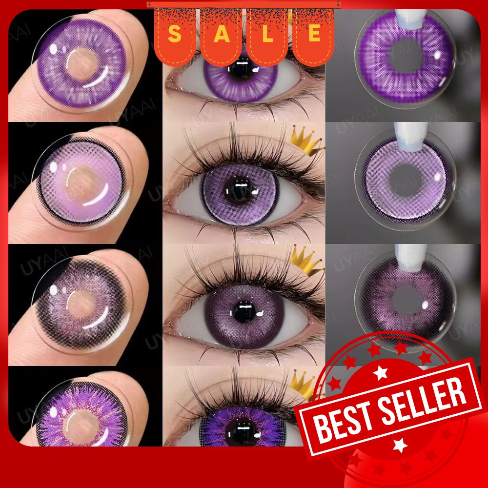 UYAAI 【1 * lentes de contacto + 1 * pinzas + 1 * estuche para lentes】 Lentes de contacto de color púrpura Moda Fiesta púrpura Nuevo estilo Ojos brillantes Violeta