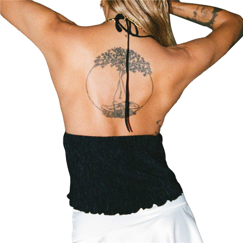 女性の裸の肩のレースアップノースリーブクロップドベスト,セクシーなキャミソール,蝶ネクタイ,エレガントな若者の服,新しいファッション,夏,2024