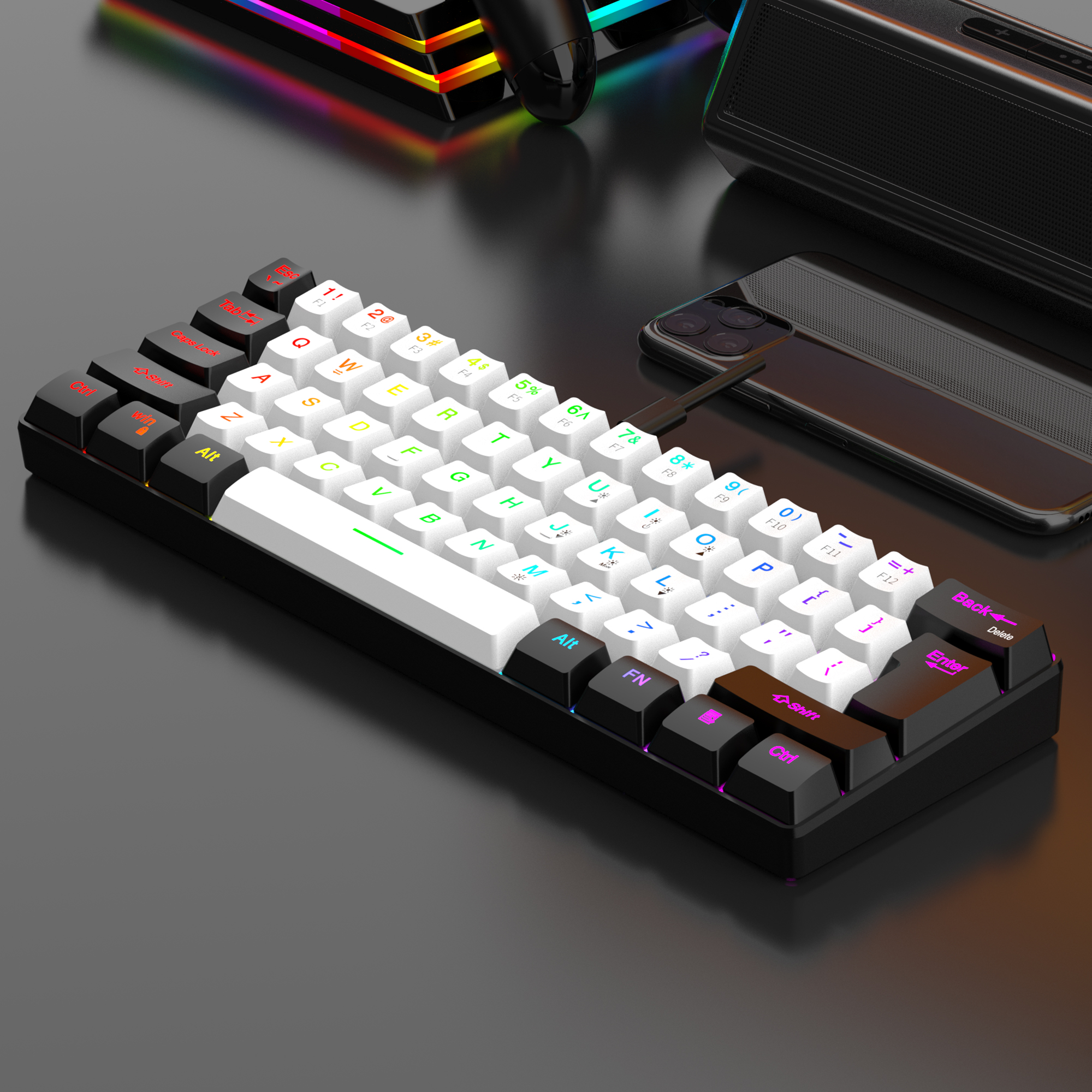 Przewodowa klawiatura do gier 60%, ultrompaktowa mini klawiatura z podświetleniem RGB, wodoodporna mała kompaktowa 61-klawiszowa klawiatura dla graczy PC/Mac