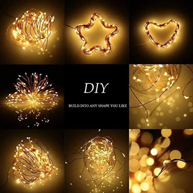 Kerstverlichting Batterij-aangedreven Bruiloft Middelpunt Tafeldecoraties Feest Kerst Koperdraad Lichtslingers Werkt op batterijen