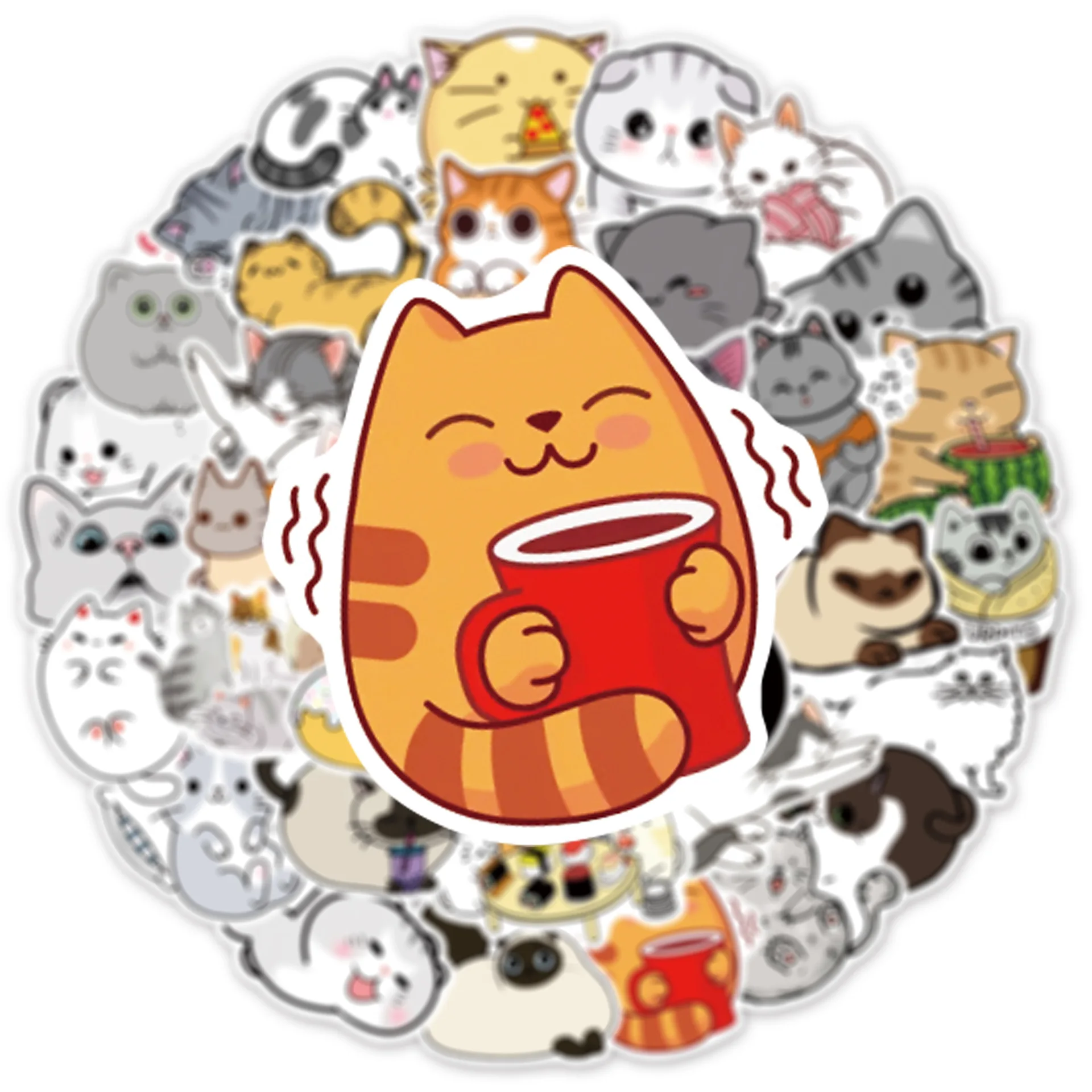 50PCS Cartoon Cute Cat Animal Personality Graffiti Creative Sticker Toy Skateboard Guitar Computer Refrigerator Desk Decoration