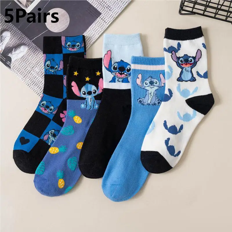 5 pares de calcetines de mujer con patrón de punto de Anime de dibujos animados bonitos y a la moda calcetines casuales cómodos y suaves para exteriores