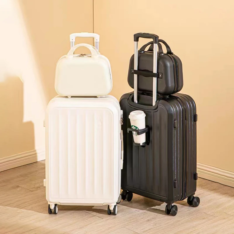 กระเป๋าเดินทางพร้อมถ้วยผู้ถือ 20 "22" 26 "ทนทานผู้หญิง Cabin กระเป๋าเดินทางกระเป๋าเดินทาง Rolling ชุดกระเป๋าเดินทางผู้ชายรถเข็น