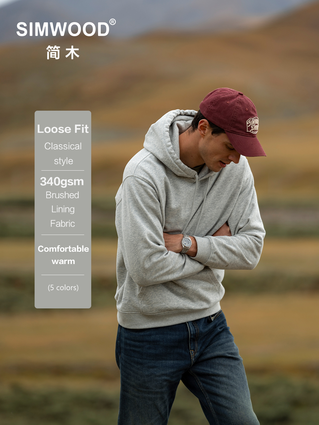 SIMWOOD 2025 Herfst Winter Nieuwe 340gsm Stof Geborsteld Proces Warme Comfortabele Hoodies Mannen Casual Basic Plus Size Sweatshirts