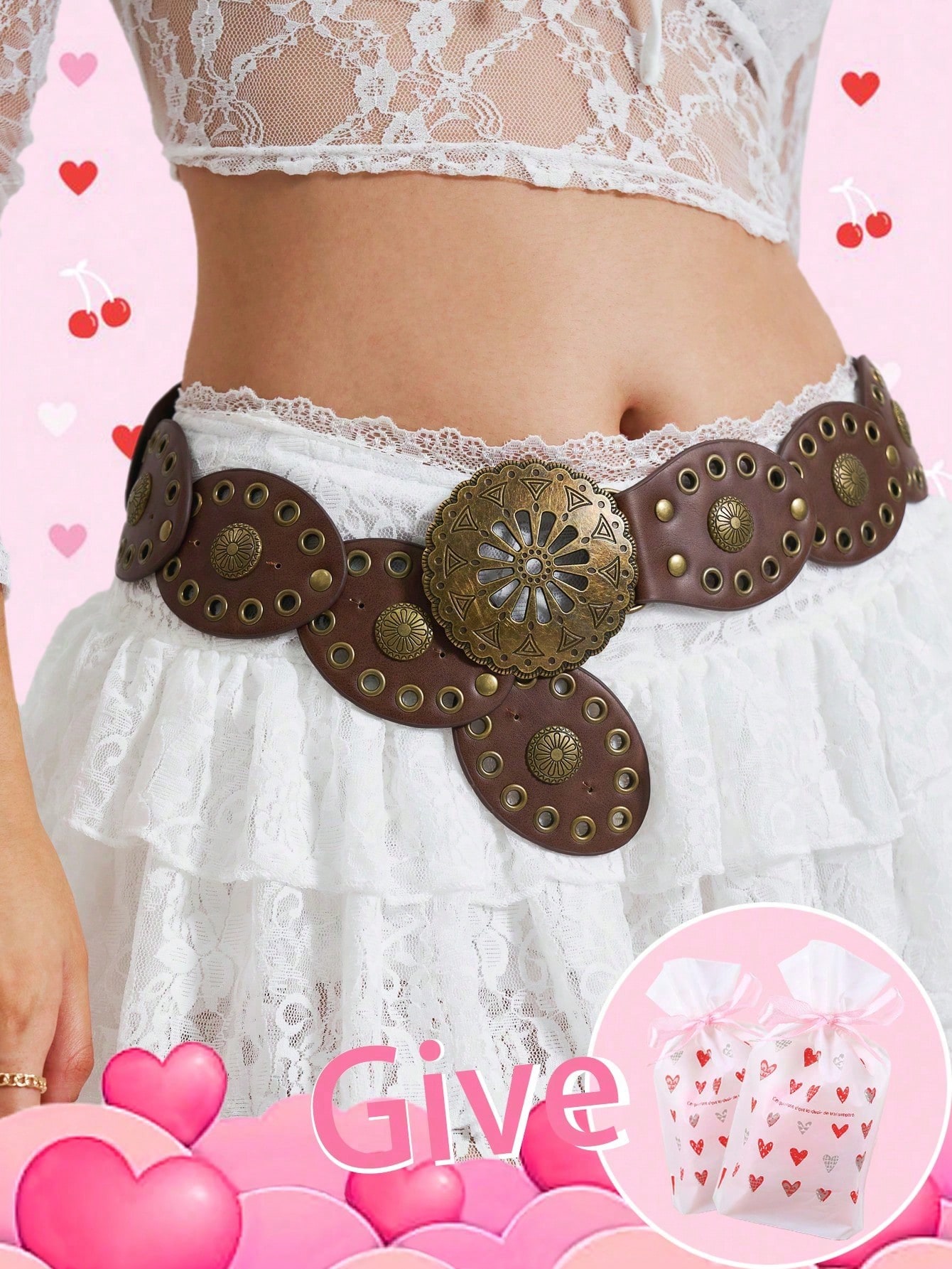 Ceinture de Style Punk pour femmes, style bohème, Cowboy occidental, accessoire de mode, boucle florale ajourée, conception d'épissure ovale