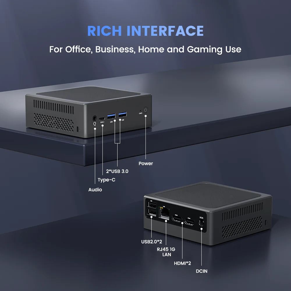 ZXIPC Mini PC Intel N100 Windows 11 Pro Ondersteunt tot 16 GB DDR4 2T NVME SSD USB3.2 Dual HDMI Desktop Gaming Computer