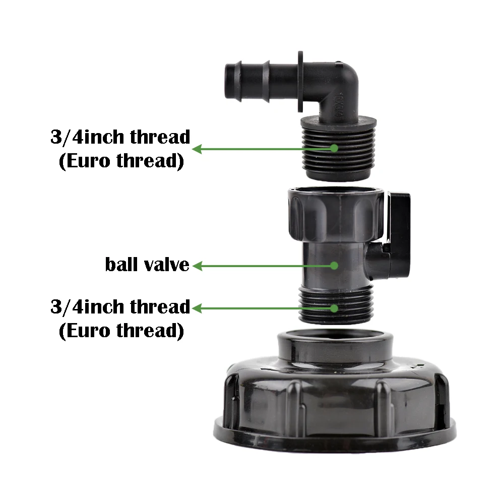 S60 Coarse Thread IBC Tank Tap Elbow PE Pipe Connecter x 16mm 1/2'' 3/4'' Water Coupling Garden Hose  Faucet Connecter