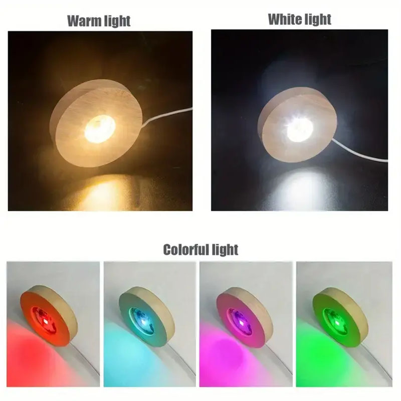 1/4pcs LED Wooden Round Lighted Base Adjustable Colors Changing Display Stand for Home Illuminate 3D Crystal Glass Resin Art