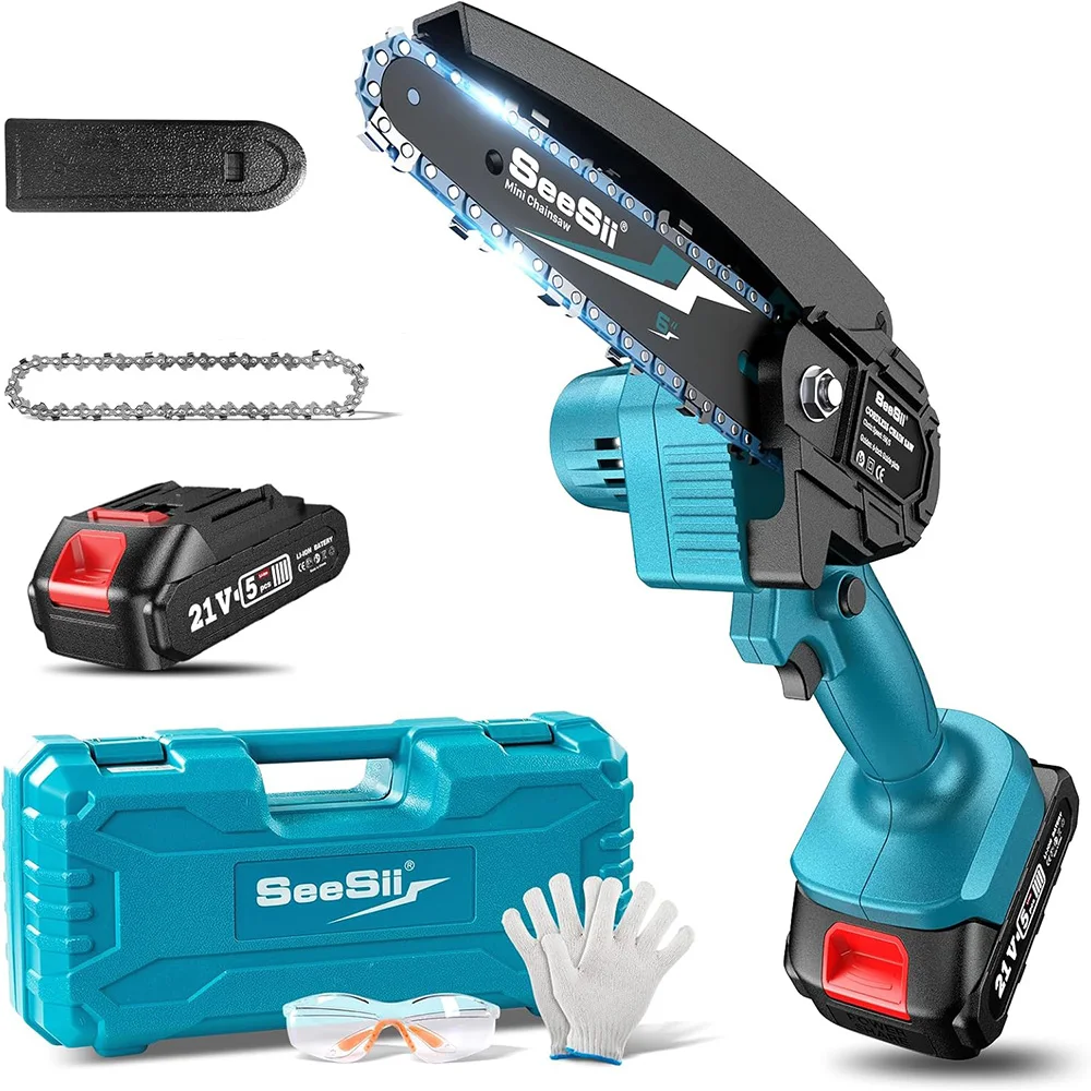 Seesii 6-inch Cordless Mini Chainsaw Handheld Electric Power Chain Saw for Tree Trimming Wood Cutting for Makita 18V Battery pin