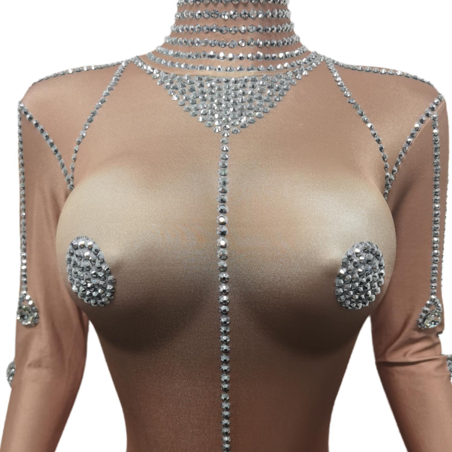 女性のためのセクシーなナイトクラブの衣装、パフォーマンスダンスの衣装、女性のためのきらびやかなラインストーンジャンプスーツ、歌手のステージショーウェア、tuoyiwu