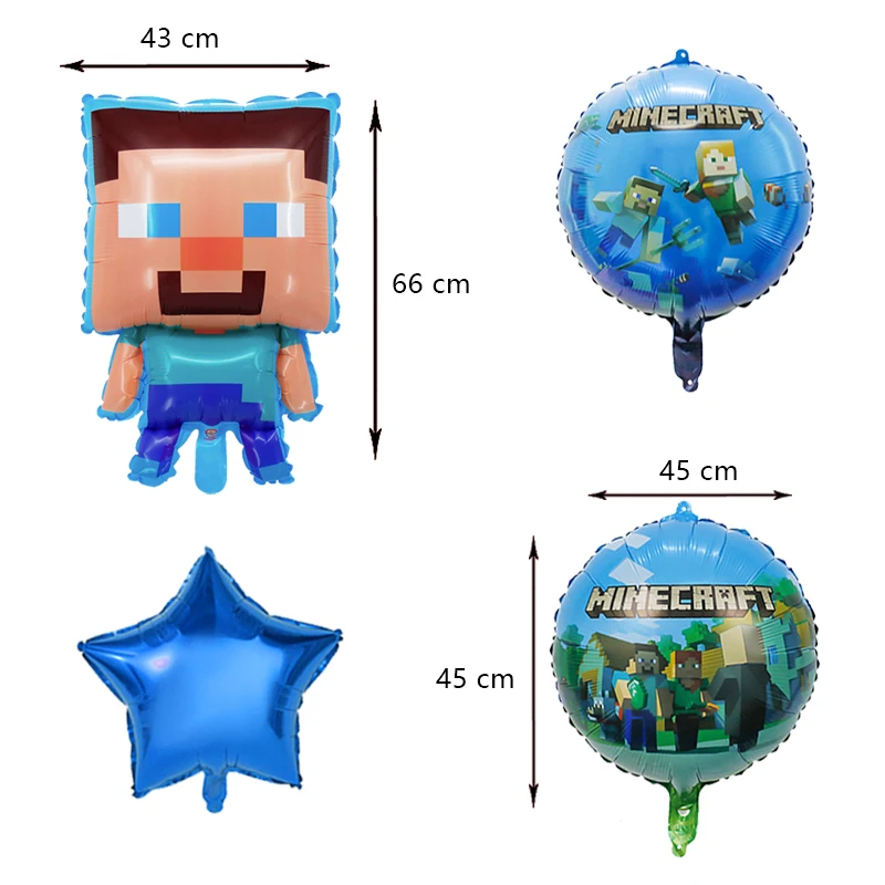 Miner Crafts decoración de fiesta de cumpleaños Steve globo de papel de aluminio para niños suministros para eventos vajilla desechable telón de fondo de pancarta