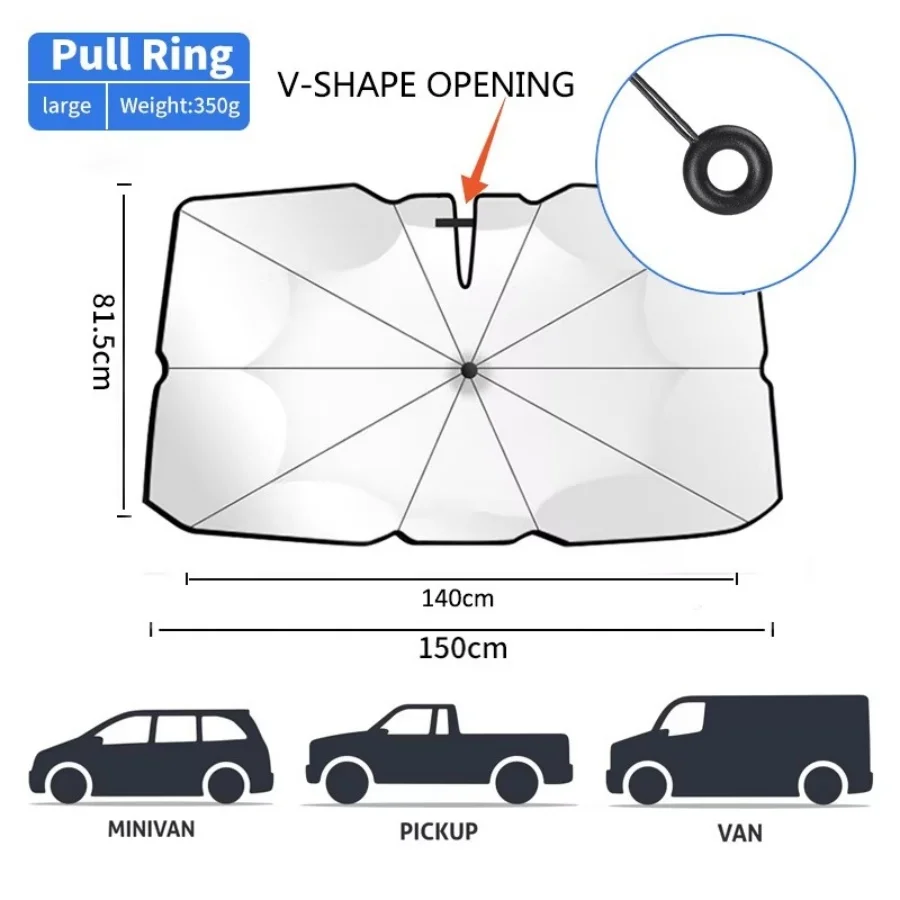 Pára-brisa Sun Shade com 360 °   Puxador anti-riscos com cabo de tração - Pára-sol atualizado para pára-brisa de carro com tecido de camada dupla