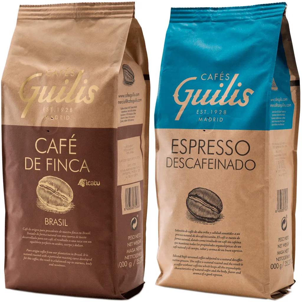 Kawa ziarnista 100% Arabica Brazylia + Bezkofeinowa 2x1kg  Cafes Guilis