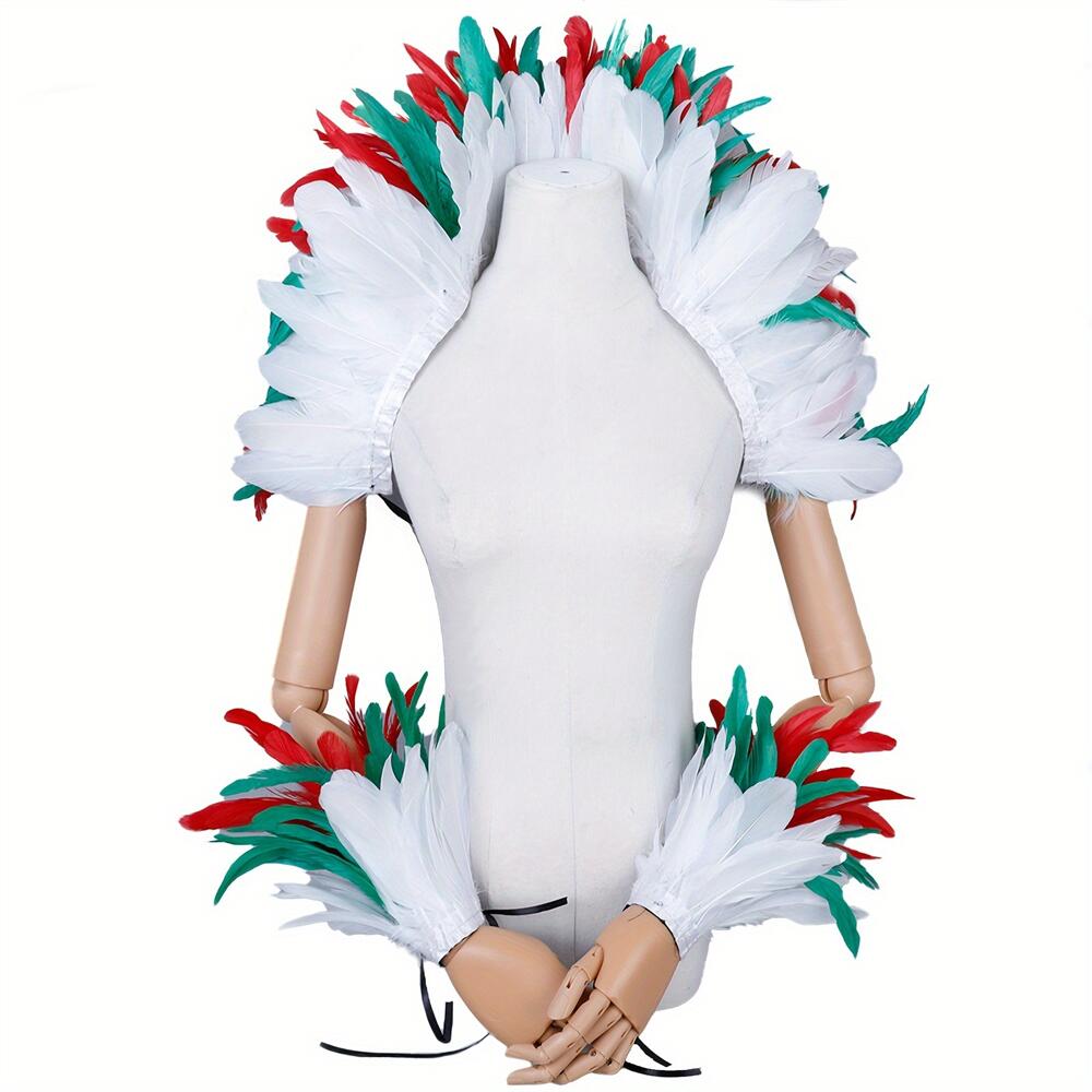 フェザーショールと手首カフス1組 女性用 魔女 ハロウィン マルディグラ フェザーケープ コスチューム パーティー コスプレ ゴシック