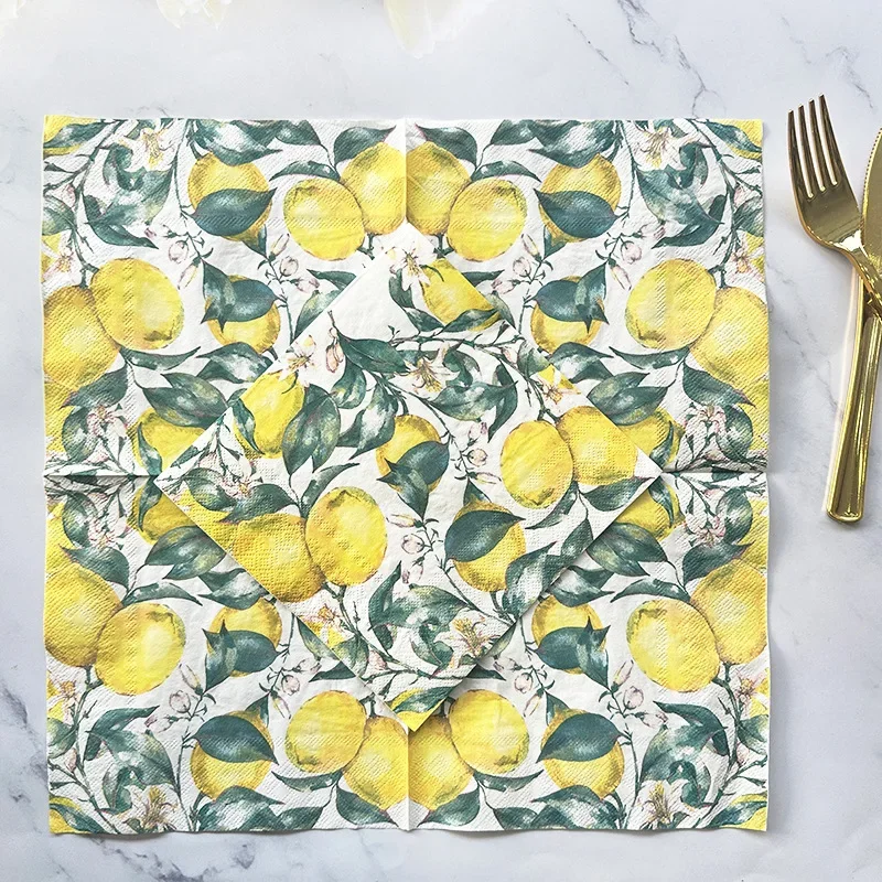 10/20pcs 33cm 2Layer New Lemon Flower Printed Napkins Party Creative Decorative Paper Picnic Mat DIY Decoupage Paper