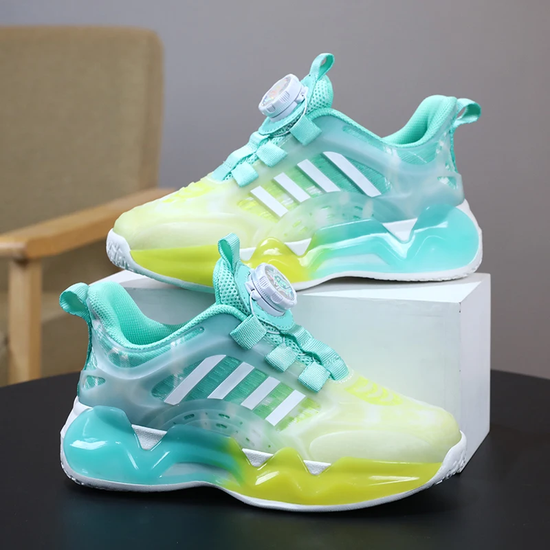 รองเท้ากีฬาเด็กน้ำหนักเบาแบบหัวเข็มขัดหมุนได้, sepatu kets anak Laki-Laki ลำลองระบายอากาศรองเท้าวิ่งรองเท้าเทนนิสเด็กกลางแจ้ง