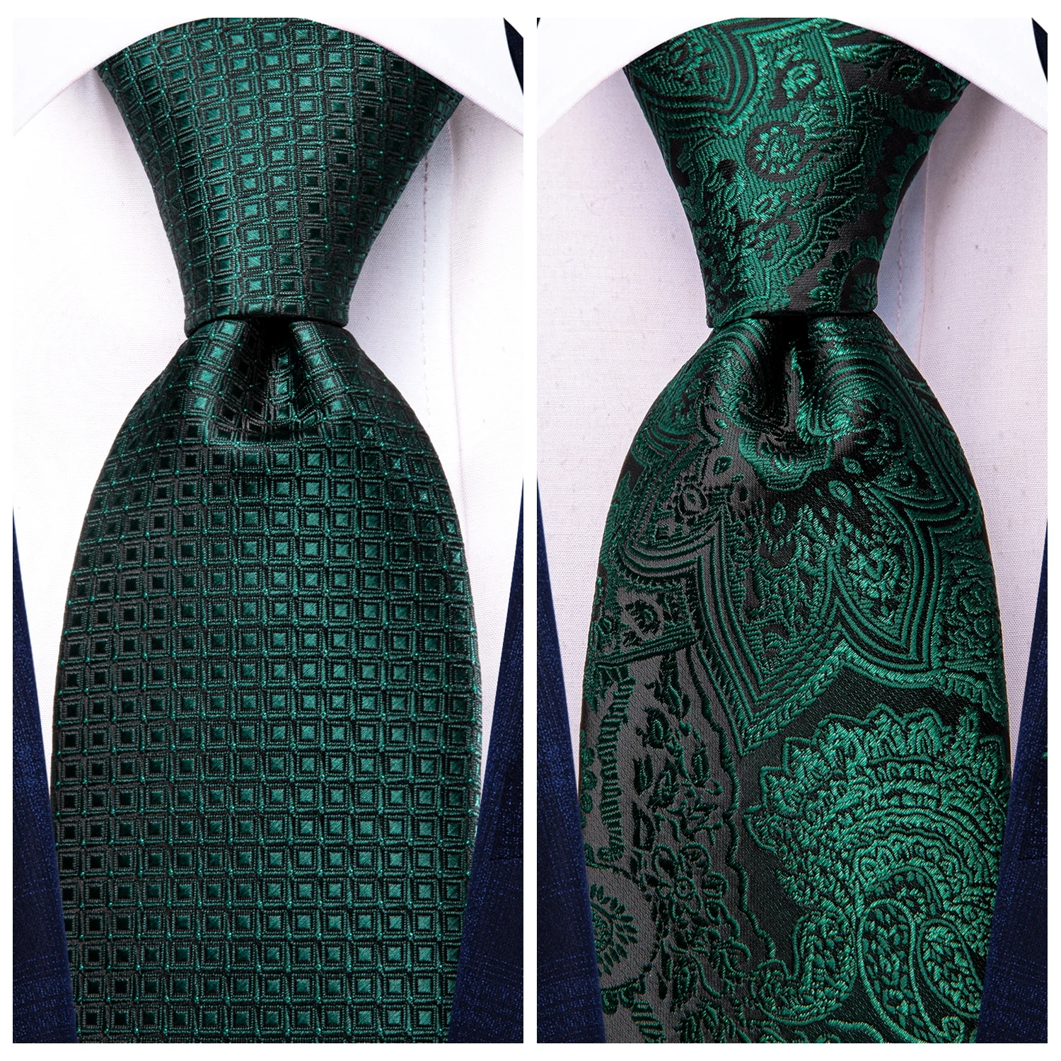 Hi-Tie-Corbata de cachemir para hombre, corbata elegante, gemelos de pañuelo para esmoquin, corbata de lujo de seda clásica de moda, verde oscuro y negro