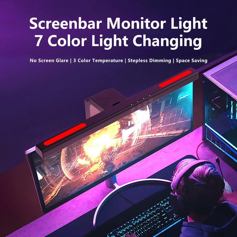โคมไฟตั้งโต๊ะ LED หน้าจอ USB แขวนหน้าจอโค้งแถบแสง RGB พื้นหลังไฟบรรยากาศการเล่นเกมตกแต่งห้อง