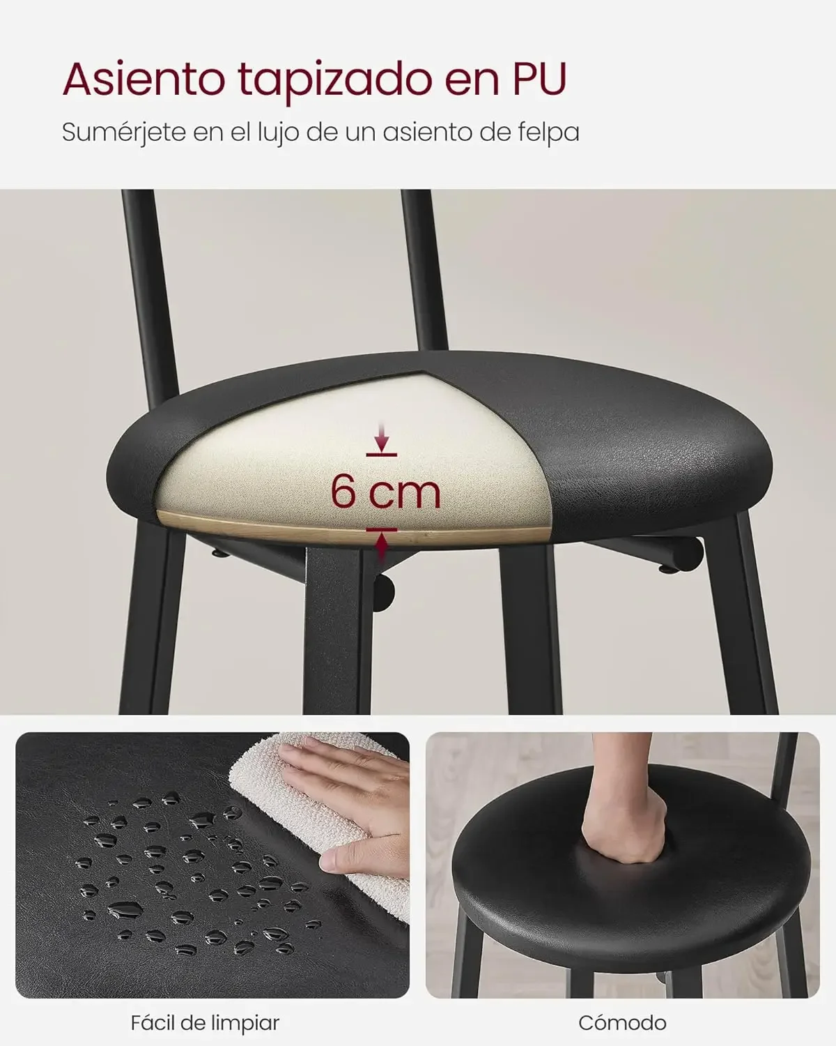 Zeitbegrenzter Rabatt-Taburetes de Bar, Tapizados PU, Taburete Alto con Reposapiés, Montaje Simple, Industrial, para Cocina, C