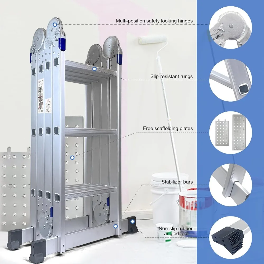 Folding Step Ladder, Multi-Purpose Folding Adjustable Telescoping Aluminium Extension Ladders for Home and Industrial