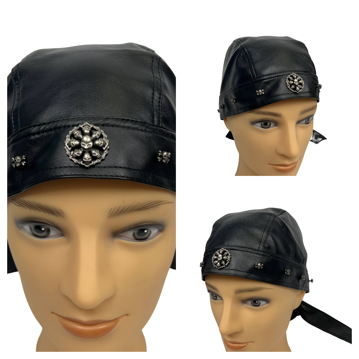 Black Leather Skull Bandana Motorcycle Helmet – Edgy Halloween Gift for Urban Biker Cosplay