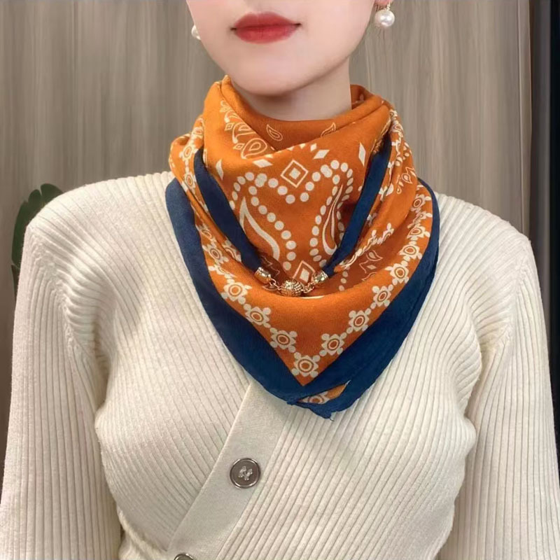 Bufanda de protección de cuello triangular magnética para mujer en otoño e invierno 2025, nueva bufanda de algodón y lino, bufanda de cuello de alta gama 