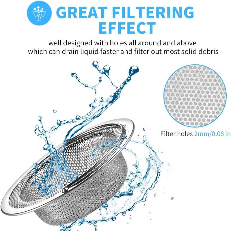 Filtr do zlewu kuchennego ze stali nierdzewnej, zlew na pozostałości spożywcze/łapywacz włosów, sitka do zlewu do kuchni o szerokości 4,5 cala