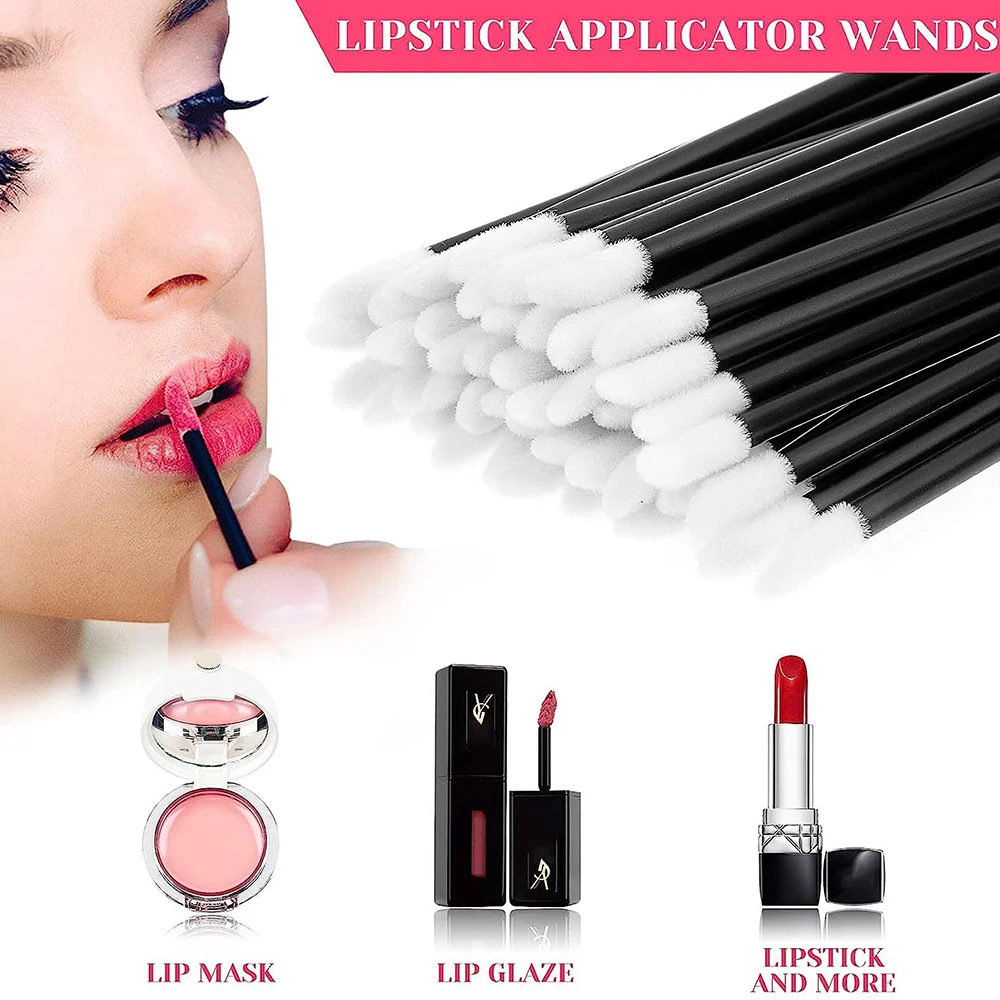 100 Uds. Pinceles desechables para labios, brocha de maquillaje, aplicador de extensión de pestañas, varitas de lápiz labial, juego de herramientas de maquillaje coloridas y cosméticas