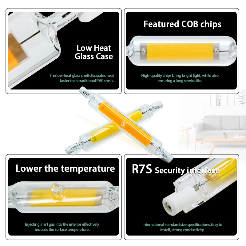 High Power 5W 10W 20W LED R7s COB Glass Tube 118mm J118 78mm J78 Cob Light Bulb AC 110V 220V 240V Lampadas Replace Halogen Lamp