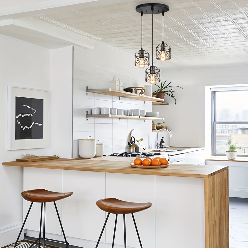 Vintage Pendelleuchte 3-Kopf-Hängelampe Deckenleuchter Metallschirm E27 Schwarz, geeignet für Wohnzimmer, Esszimmer