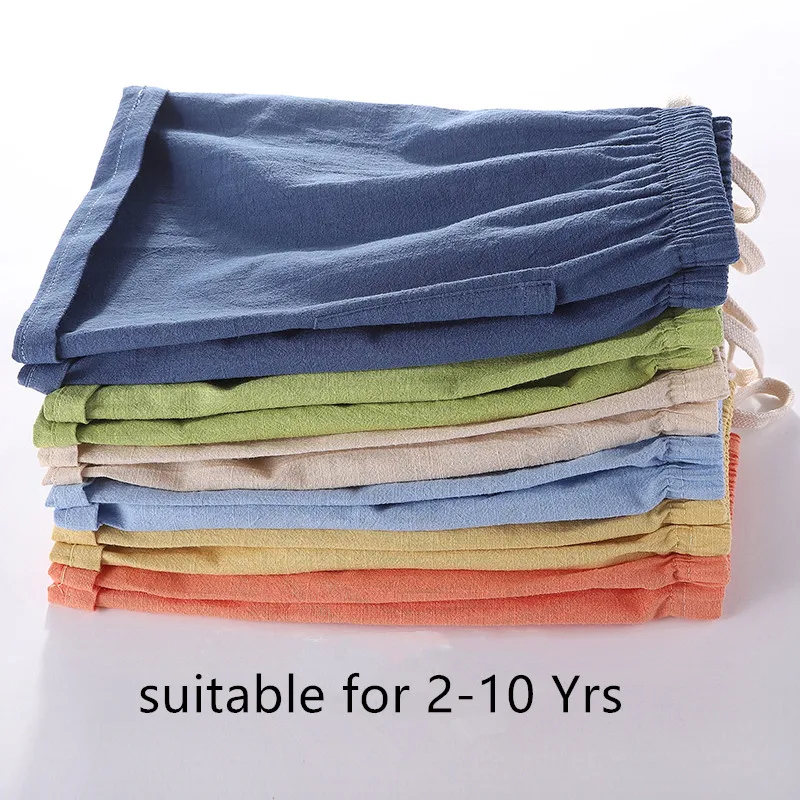 Pantalones cortos de algodón y lino para niños y niñas, Shorts holgados de Color caramelo, informales, cómodos, de 2 a 10 años