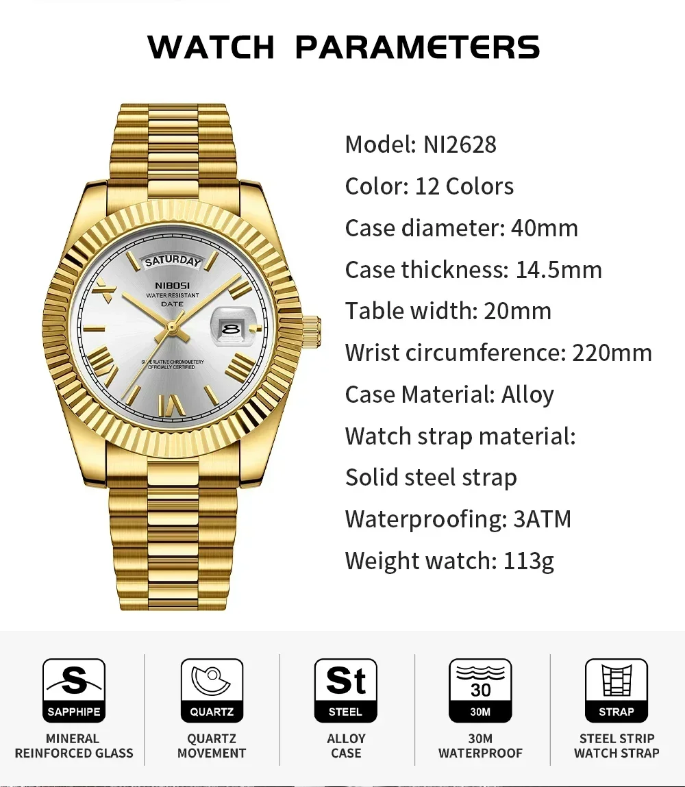 Reloj NIBOSI de cuarzo de lujo para Hombre, Reloj de pulsera luminoso con fecha resistente al agua, relojes deportivos de acero inoxidable para Hombre, Reloj para Hombre
