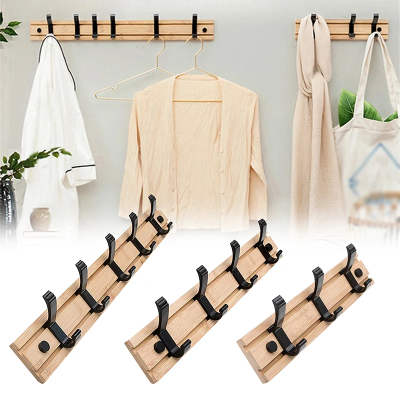3/4/5 Hook Wooden Coat Rack Hook Wall Mounted Hat Clothes Hanger Rack Rail Organizer for Entryway Bathroom Bedroom Kitchen Decor