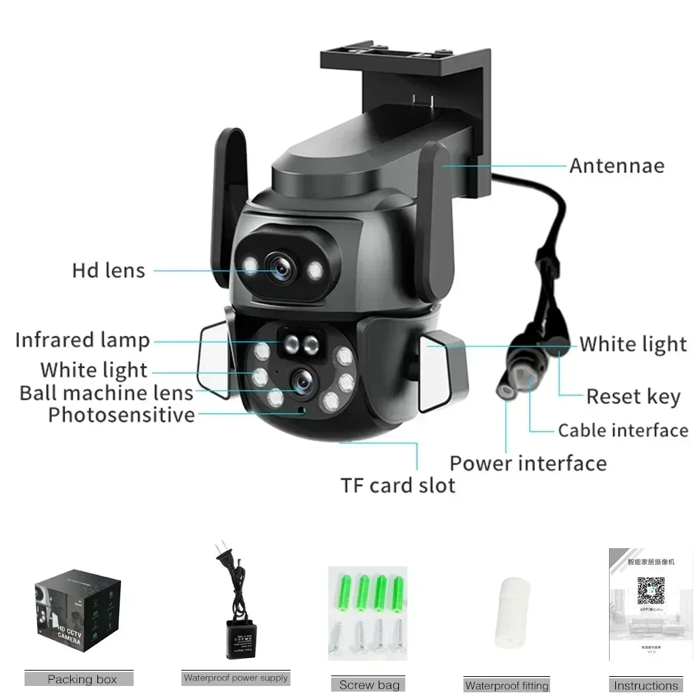 Cámara WIFI 4K de 8MP, aplicación TUYA, cámara de pantalla Dual, Binocular AI, seguimiento automático del cuerpo, CCTV, seguridad Alexa, monitoreo inteligente IP66