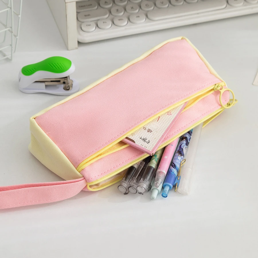 Koreanische Student Stift Fall Taschen Nette Schreibwaren Tasche Ebene Große Kapazität Einfache Stift Fall Taschen Mittelschule Schreibwaren Box