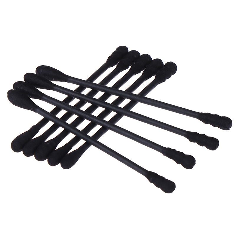 200pcs Disposable Cotton Swab Spiral Ear Cleaner Black Double Heads Makeup