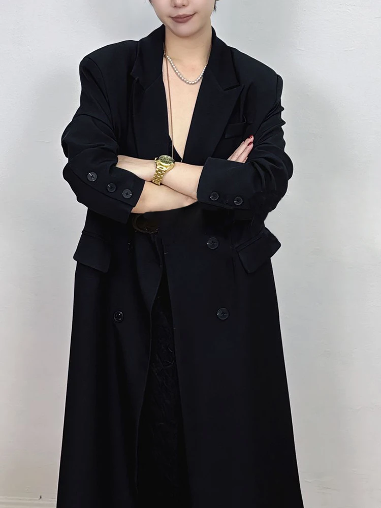 TWOTWINSTYLE Solid Minimalist Blazer สําหรับผู้หญิง Notched คอยาวแขนยาว Patchwork ปุ่ม Burgundy หญิงแฟชั่นสไตล์
