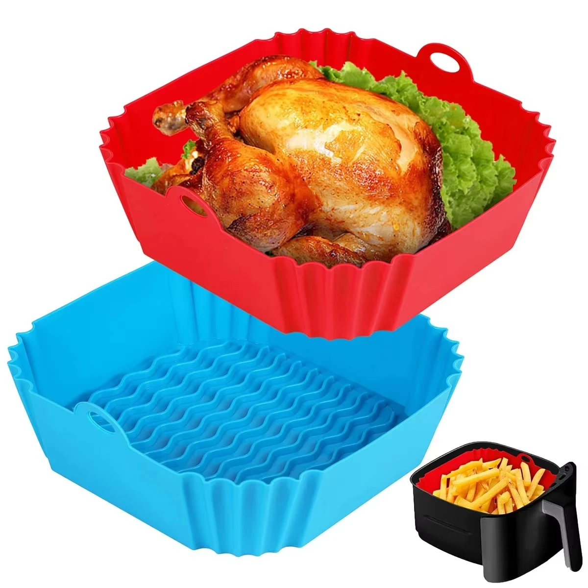 Plateau de Pot de friteuse à Air en Silicone, sûr pour aliments, carré réutilisable, plaque de coussin de Barbecue, four de friteuse à air, moule de cuisson, panier de casserole pour la cuisine