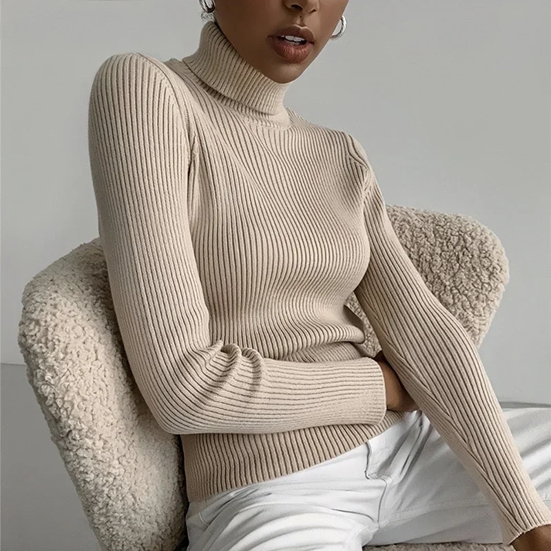 AOSSVIAO 2025, Basic-Pullover mit Stehkragen, gerippt, für Damen, niedlich, sexy, gestrickt, für Herbst und Winter, warm tailliert, modischer Pullover