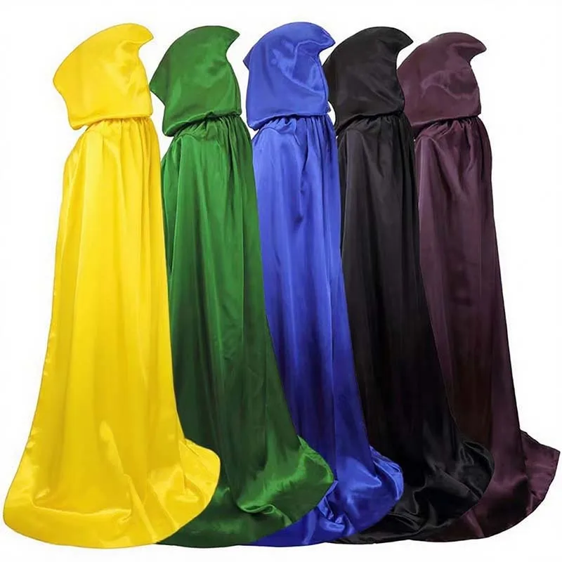Black Hooded Cloak for Adults Medieval Robe Lace Up Witch Vampire Cosplay Costumes Halloween Carnival Masquerad Party Cape
