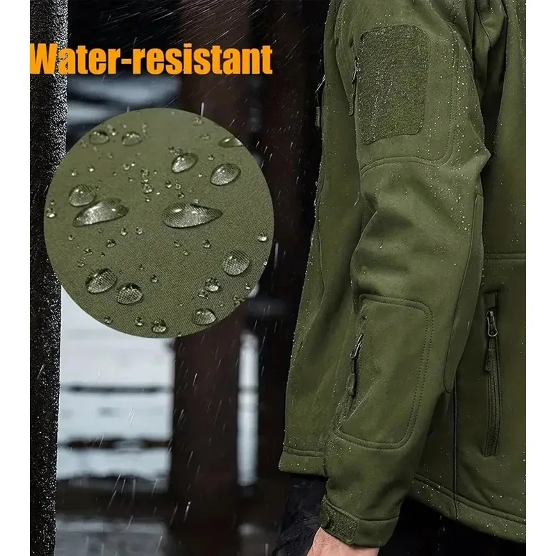 ผู้ชายHooded Casualทหารยูทิลิตี้กลางแจ้งแจ็คเก็ตแฟชั่นSharkskin Soft-Shellยุทธวิธีกันน้ําCombat Bomber Jacket