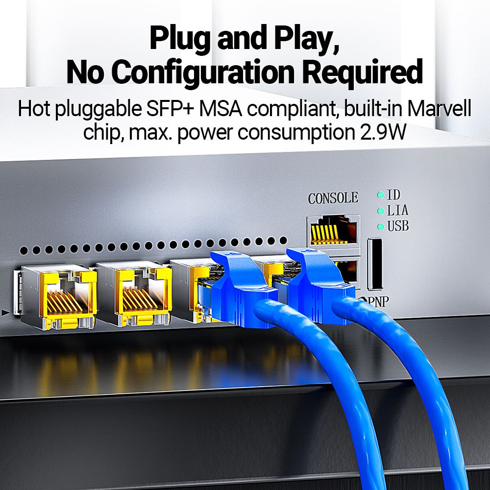 AMPCOM 10GBase-T SFP+ to RJ45 Transceiver, CAT6A/CAT7 Ethernet Copper Cable RJ45 to SFP+ Fiber Optical Module, Up to 30M