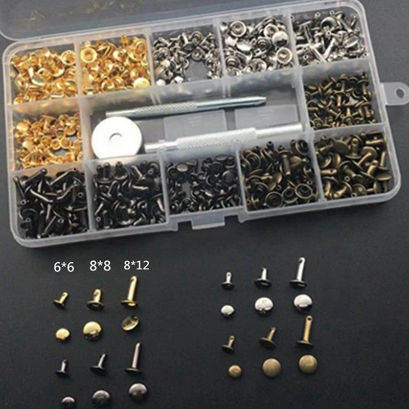 Double Cap Rivet Set com Alicate de Perfuração, Couro Studs, Couro Artesanato, Reparos Decoração, 3 Tamanhos, 4 Cores, 360 Conjuntos
