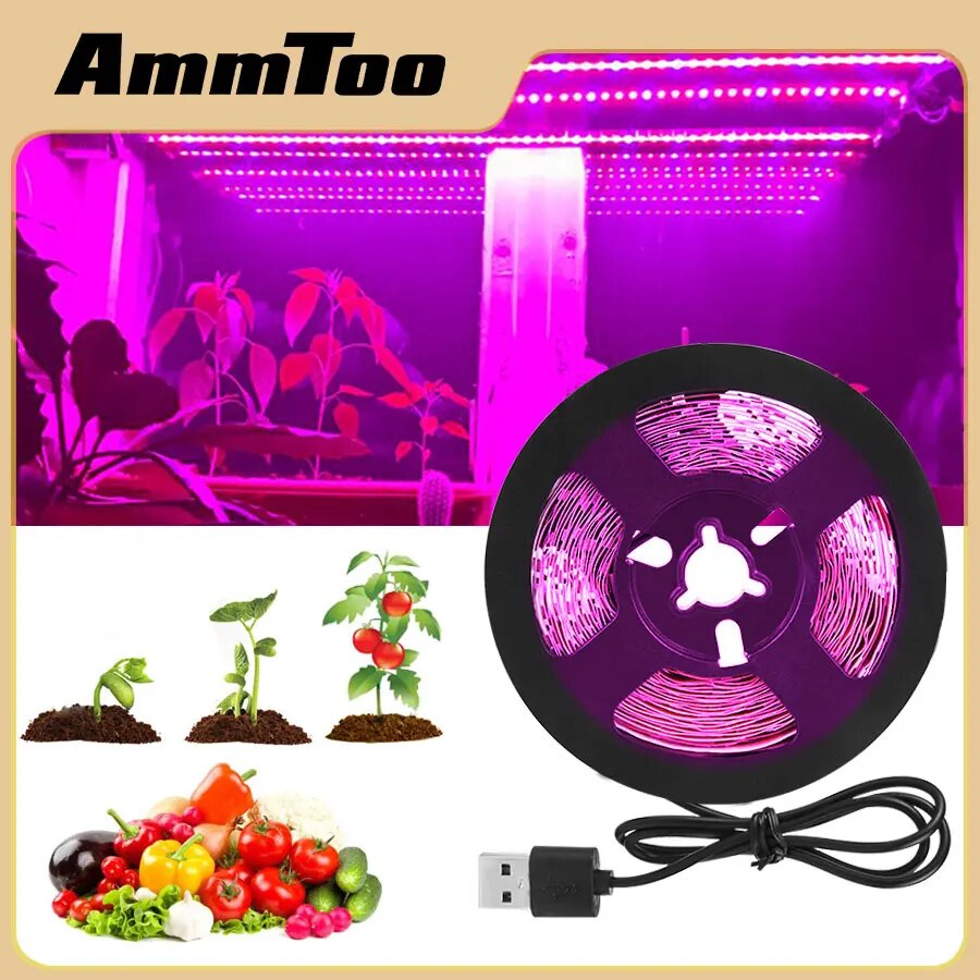 AmmToo 1-5M Plant Light Grow LED Strip 5V USB Full Spectrum Phyto LED for Greenhouse Tent Hydroponic Plants Flower Seed Lighting