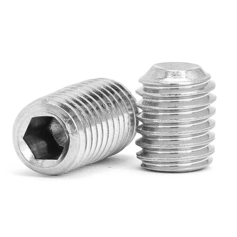 10 unids/lote juego de zócalos hexagonales tornillo punta de copa de acero inoxidable M2 M3 M4 M5 M6 M8 M10 tornillo hexagonal sin cabeza DIN916
