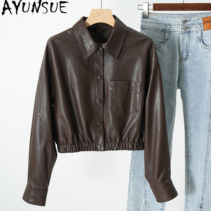 AYUNSUE Echt Leren Jas Vrouwen Echte Schapenvacht Damesjas Lente Herfst Kleding 2025, Plantaardig Looien Jaqueta De Couro