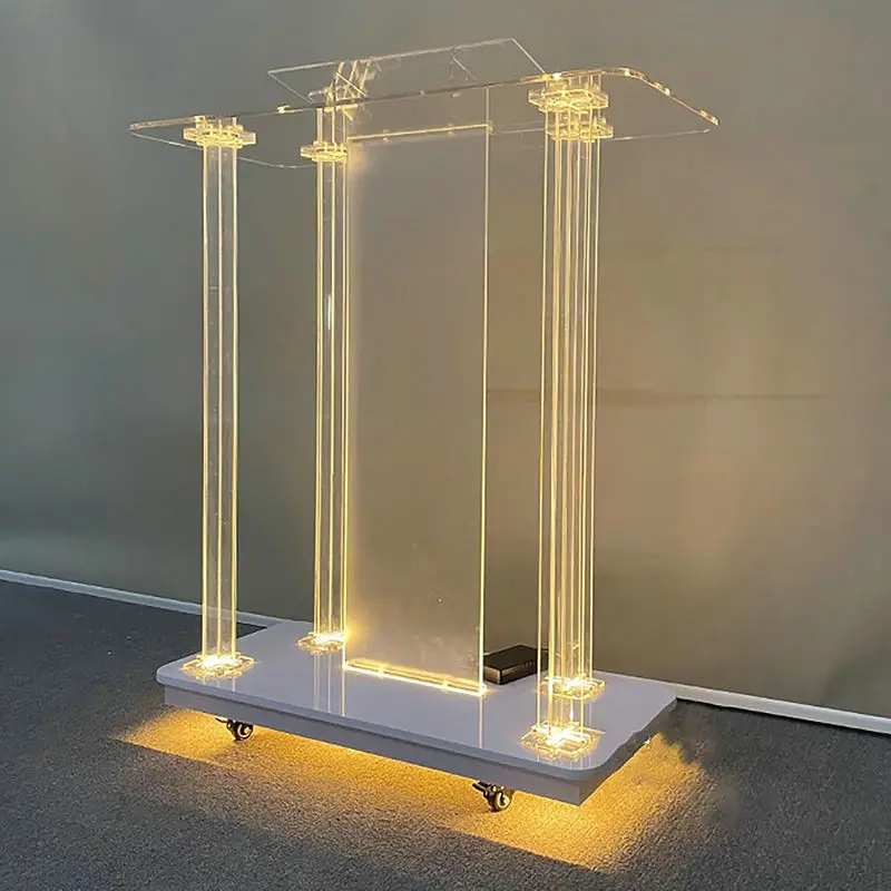 Pódio acrílico plataforma de canto de cristal europeu mesa de juramento de pódio cruzado com mesa host de luz